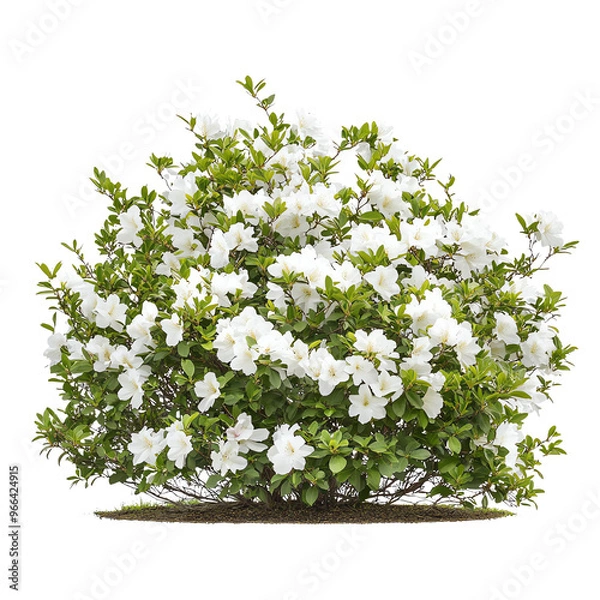 Fototapeta A lush, flowering shrub with vibrant white blossoms and rich green leaves, set against a contrasting Transperant background..