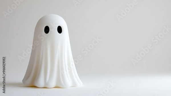 Fototapeta Spooky Ghost Figurine Studio Shot on White Background - Cute and Eerie Close-Up View for Text Space