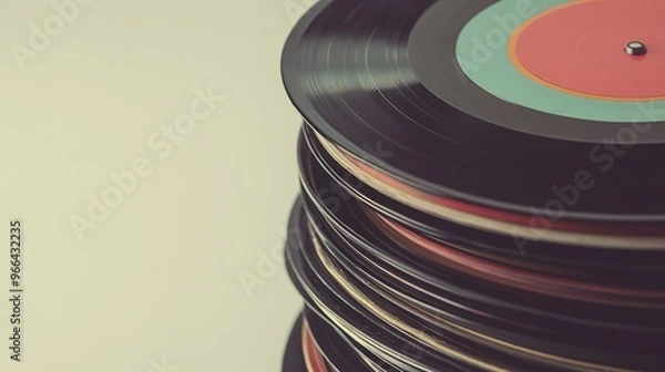 Obraz Stack of vinyl records with selective focus