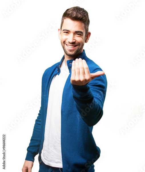 Obraz young man inviting to come