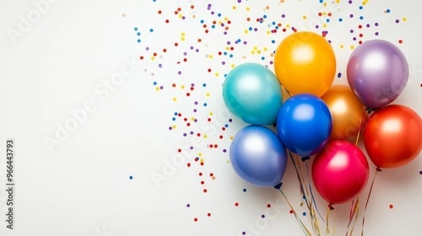 Fototapeta Colorful balloons and confetti create a festive atmosphere for a celebration in the air