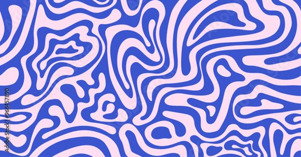 Fototapeta Abstract background pattern with colorful waves. Psychedelic groovy trippy y2k retro seamless pattern in blue and pink colors. Wavy and swirled brush strokes liquid background for packaging design