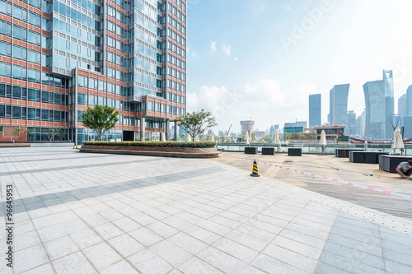 Fototapeta empty ground front modern buildings