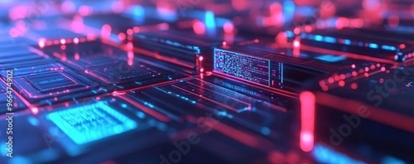 Obraz Edge computing, holographic server nodes, urban tech hub, futuristic connectivity