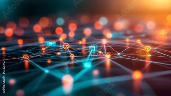 Fototapeta Futuristic data hub, holographic connections, digital nodes, abstract visualization