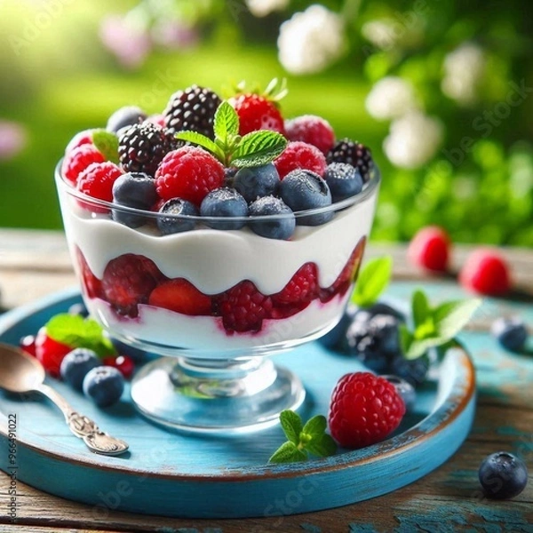 Obraz Joghurt mit Waldbeeren