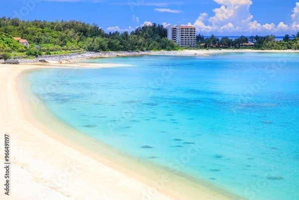 Fototapeta 沖縄県、喜瀬ビーチと部瀬名岬方面の風景