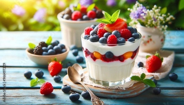 Obraz Joghurt mit Waldbeeren