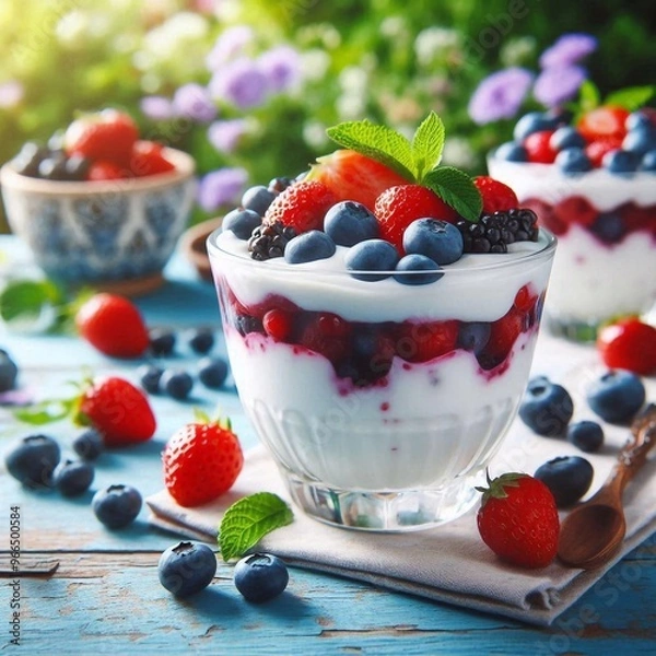 Obraz Joghurt mit Waldbeeren
