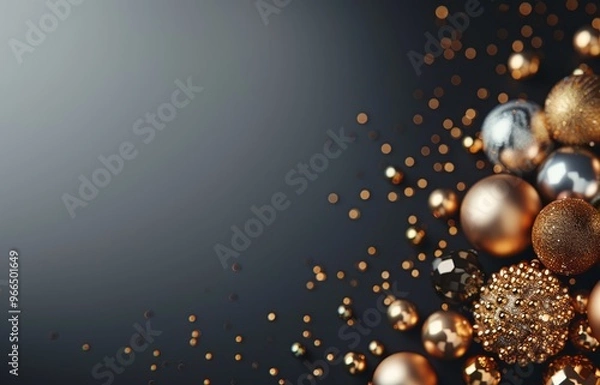 Fototapeta background with christmas tree balls on a gray background. place for text