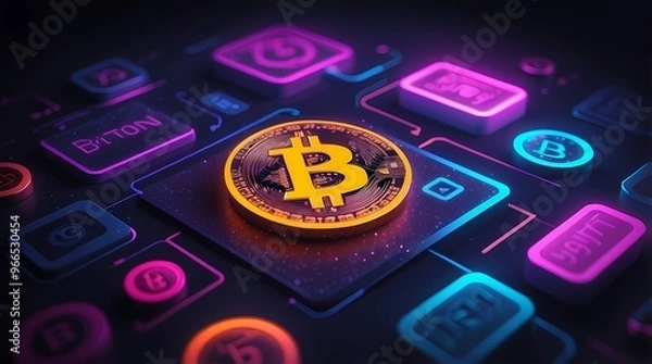Obraz Digital cryptocurrency coins, Digital crypto currency coins