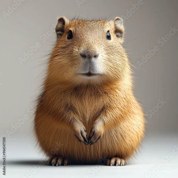 Fototapeta Cute Capybara on Gray Background, Isolated Animal Profile