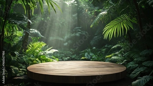 Fototapeta Jungle Background with Wooden Platform