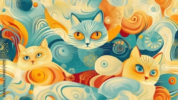 Fototapeta Whimsical Cat Pattern