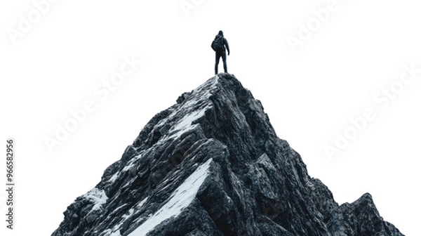 Fototapeta man on top of a mountain on a transparent background