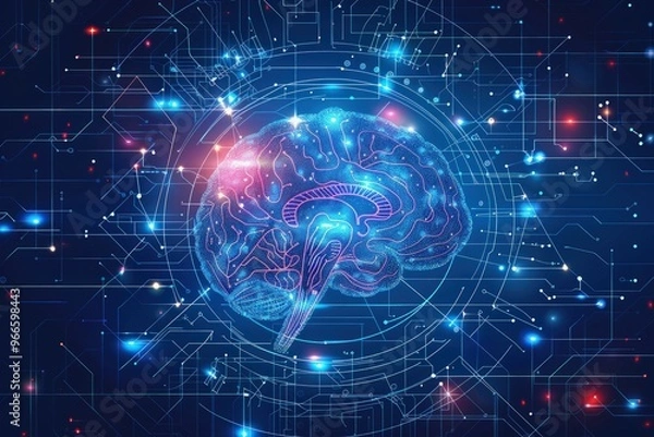Fototapeta A stylized brain, rendered in a glowing digital design.