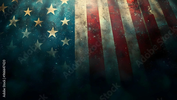 Fototapeta A textured and faded American flag with dramatic lighting, symbolizing patriotism and history.
