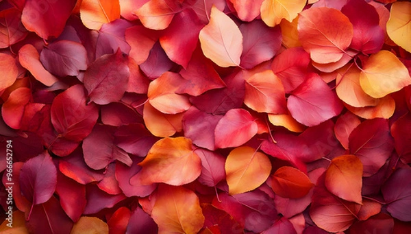 Fototapeta Colorful rose petals in shades of red, orange, and pink create a vibrant and romantic backdrop, perfect for celebrations and events.