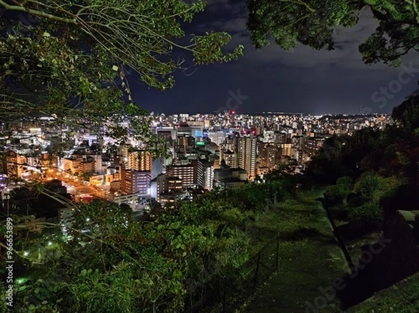 Obraz 鹿児島の城山から見る鹿児島市の夜景