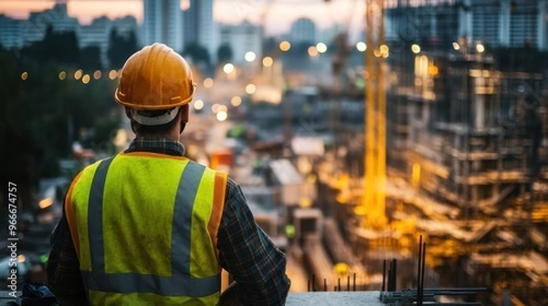 Obraz Construction Worker on Site: Building Progress in Action.