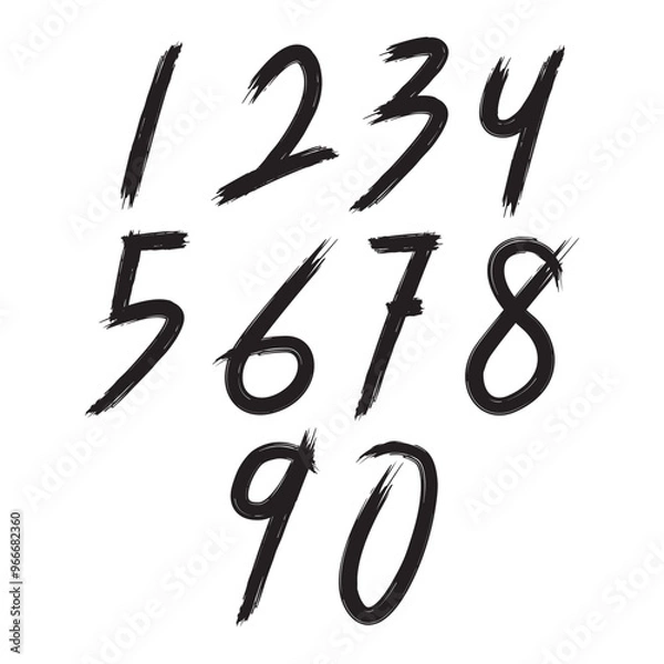 Obraz numbers Paint brush strokes - Vector paint brush numbers, Collection of decorative numbers hand drawn with ink, Design elements, brushes.