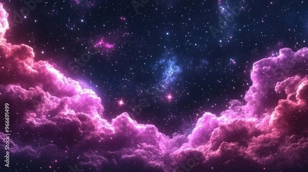 Fototapeta Abstract starlight and pink and purple clouds stardust, blink, background