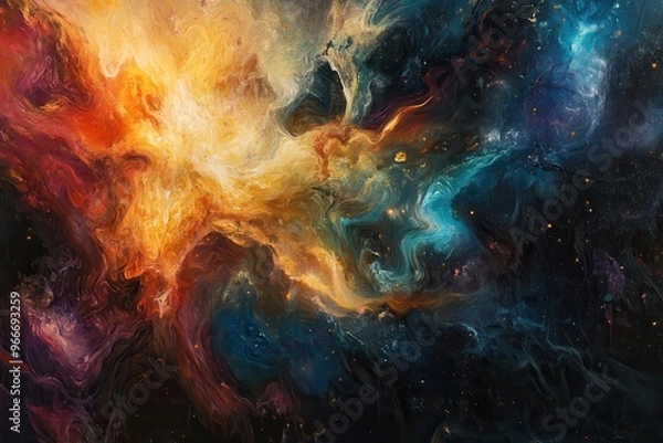Fototapeta Abstract Cosmic Nebula with Swirling Colors and Glittering Stars