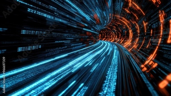 Fototapeta Glowing data streams in darkness