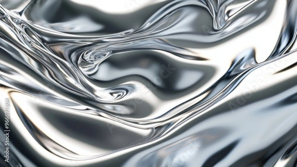 Obraz Close up texture of liquid shiny metal in silver gray color with highlights and shimmers. - ai