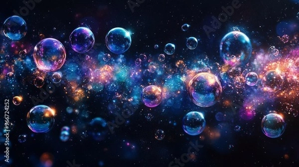 Fototapeta Iridescent Bubbles Floating in a Cosmic Galaxy