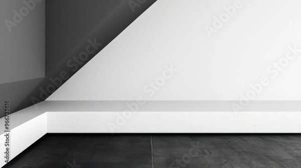 Fototapeta A minimalist interior space featuring a stark contrast between black and white surfaces.