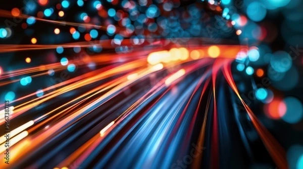 Fototapeta A vibrant display of light trails and bokeh effects, suggesting motion and energy.