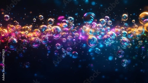 Fototapeta Iridescent Bubbles Floating in a Dark Liquid