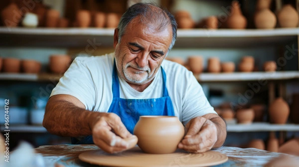 Fototapeta Elderly potter shaping clay