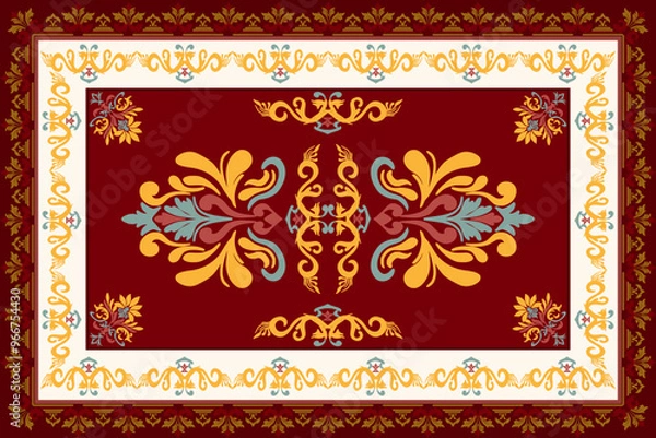 Obraz Classic Damask Seamless Pattern. Floral pattern, red background.
Vector Illustration for Elegant Textile Design.
Carpets, shirts, pants, vests, seat cushions, cushions, silk