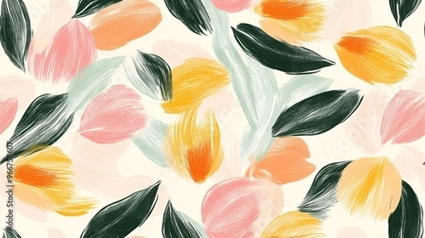 Fototapeta Watercolor Tulip Whispers: A seamless pattern of delicate, painterly tulips in a spring-inspired palette. 