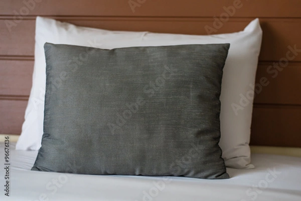 Obraz Grey Silk Pillow on White Bed Sheet