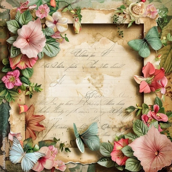 Obraz Vintage floral background with butterflies.