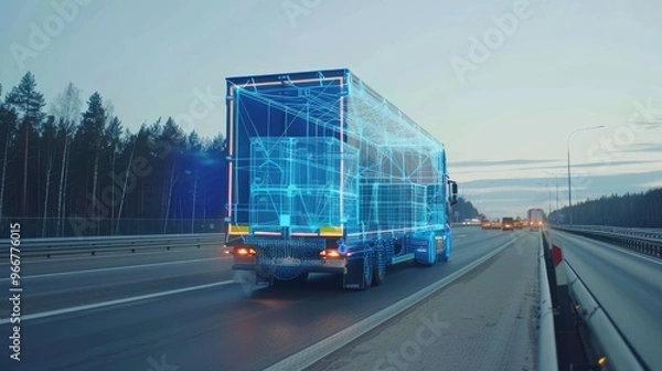 Fototapeta A truck controlled by artificial intelligence to transport goods over long distances.