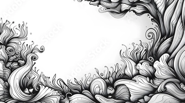 Fototapeta doodle abstract flower white and black on white background with copy space