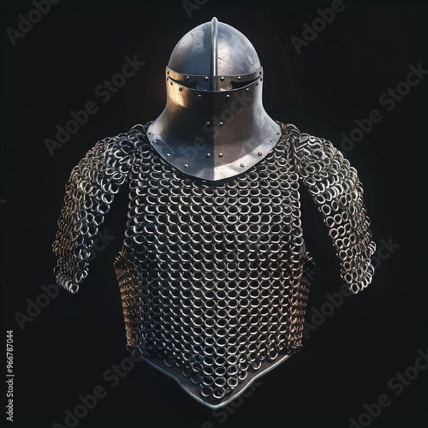 Obraz Medieval Chainmail Armor with Steel Helmet and Shoulder Guards
