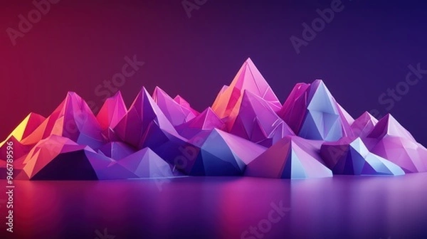 Fototapeta Abstract Low Poly Mountain Landscape with Vibrant Gradient Colors and Reflective Surface
