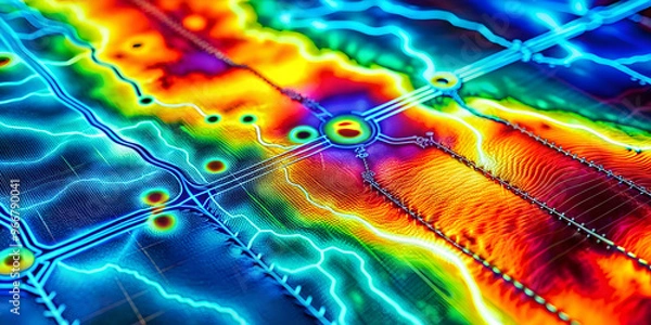 Fototapeta Heatmap Topography: Abstract, vivid, and mesmerizing, this heatmap topography image uses a vibrant color palette to depict complex terrain. The intricate lines and contours create a sense of depth and