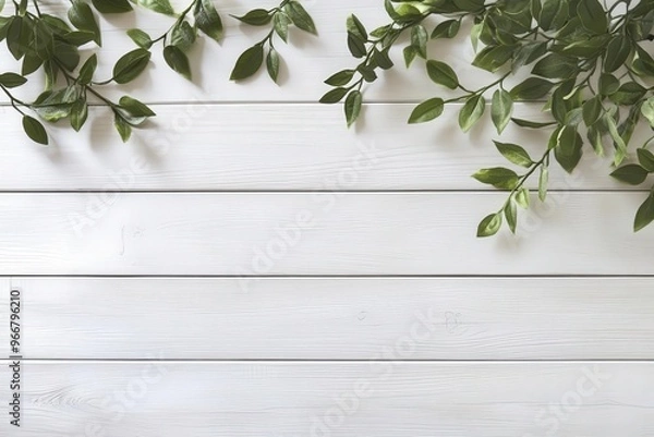 Fototapeta Aerial view of a white wood plank table top with clean lines and textures, creating a fresh and modern look