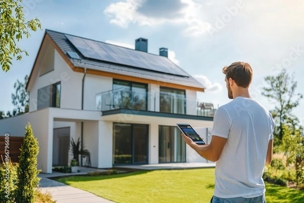 Fototapeta Home energy management system with realtime monitoring, smart home, sustainable innovation