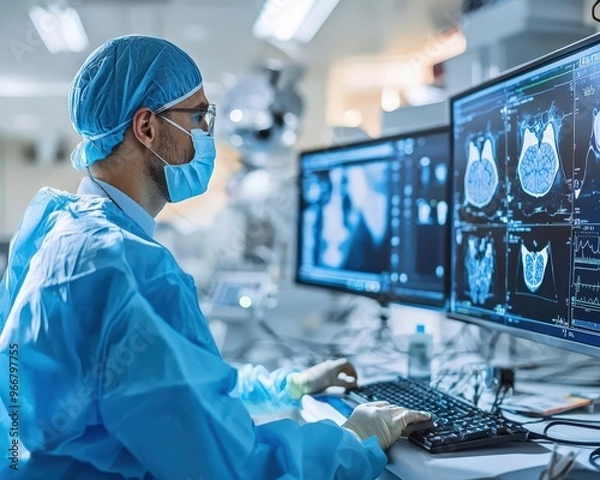 Fototapeta Gastroenterologist performing an endoscopy, specialized in digestive health, advanced medical procedure
