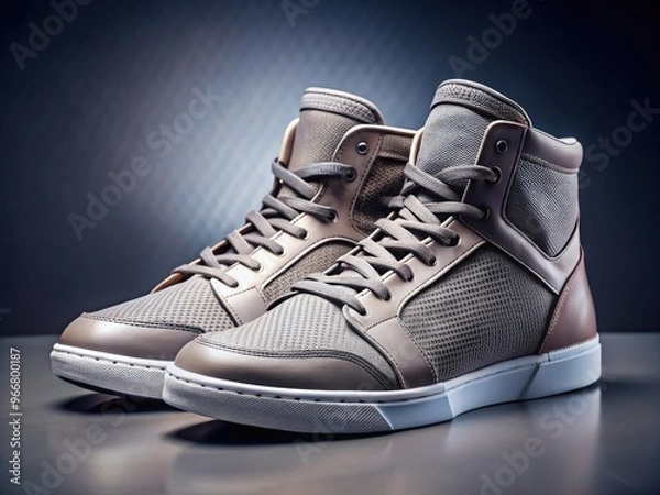 Fototapeta Close-up of sleek, high-top sneakers with ventilated mesh panels and sturdy soles, perfect for athletic or casual wear, emphasizing comfort and durability.