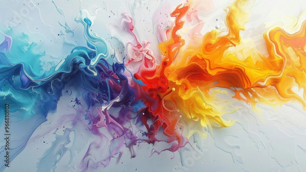 Obraz a magical explosion of colors in a white space, magical, bold, AI Generative