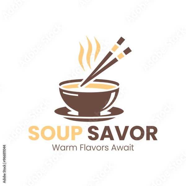 Fototapeta Minimalist Steaming Bowl of Soup with Chopsticks Logo