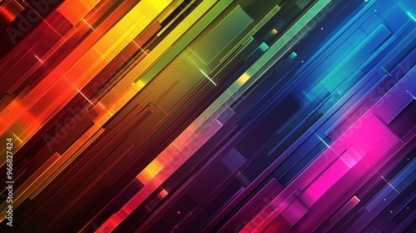 Fototapeta Abstract background with colorful diagonal lines and squares